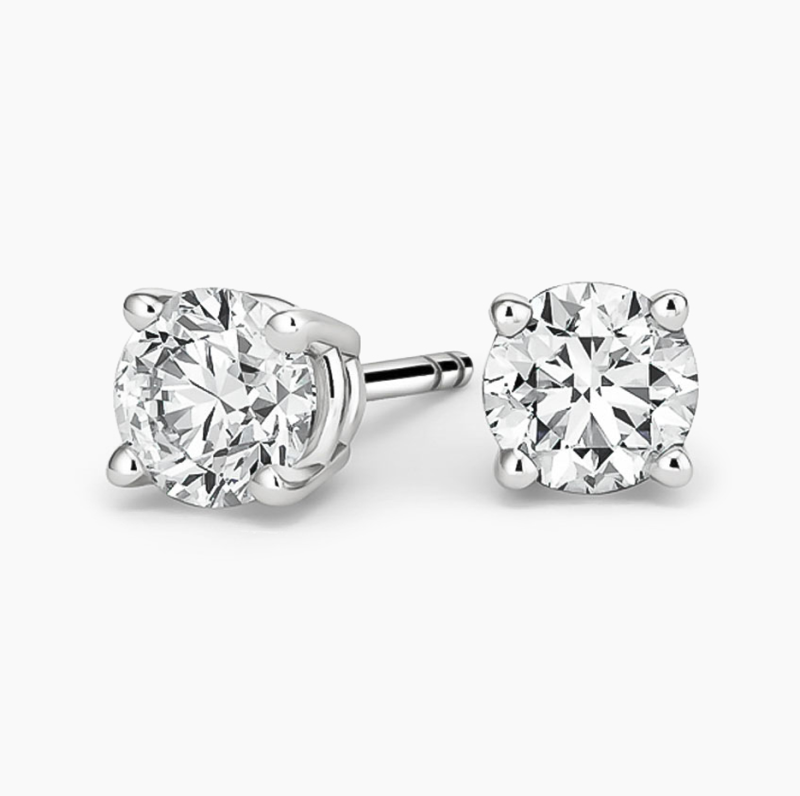 10K White Gold Diamond 4-Prong Stud Earrings-4