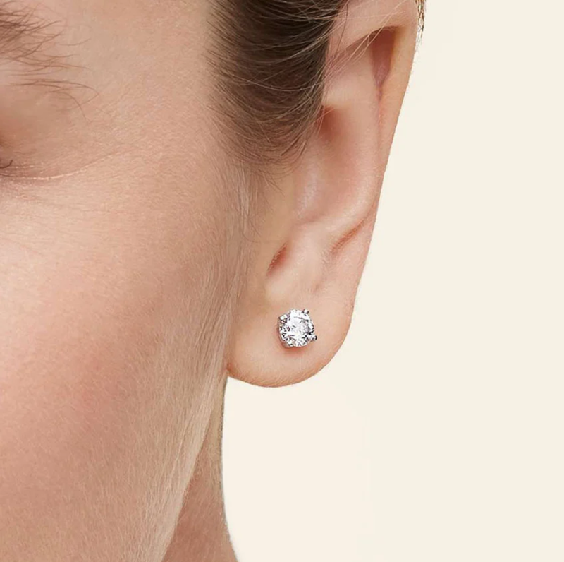 10K White Gold Diamond 4-Prong Stud Earrings-2