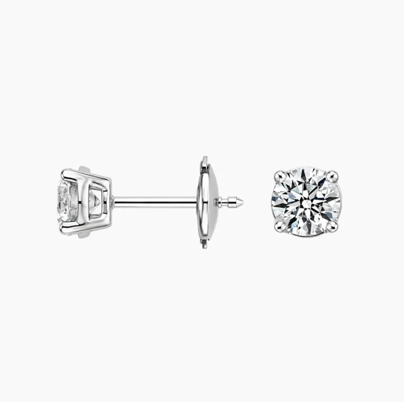10K White Gold Diamond 4-Prong Stud Earrings-4