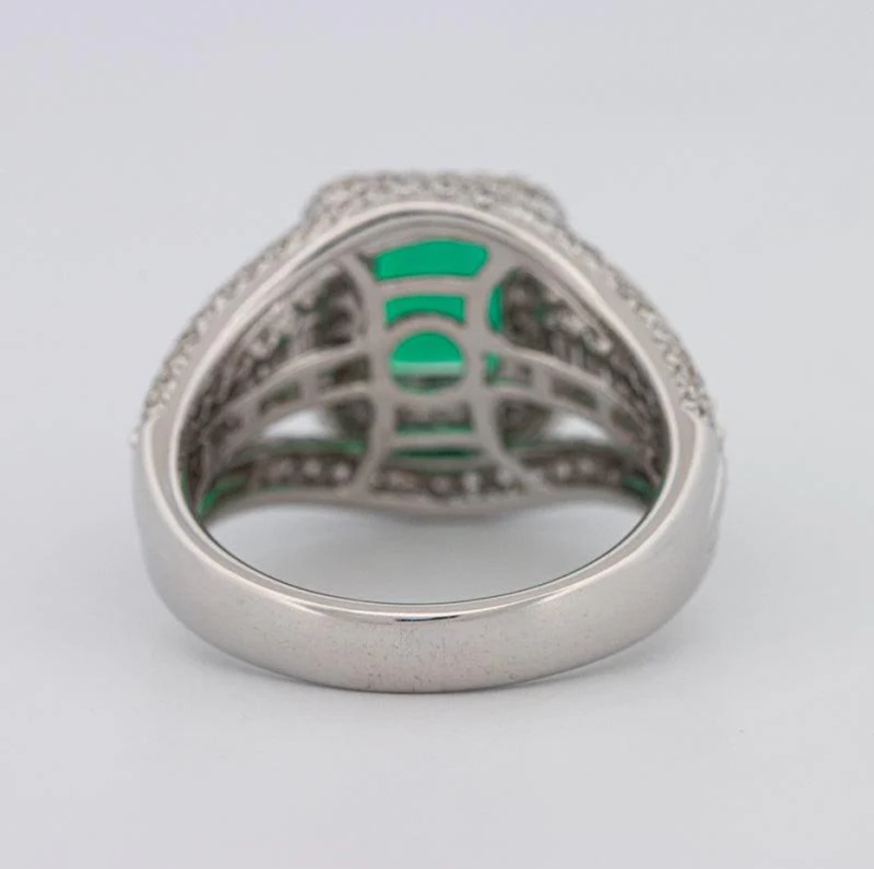 18K White Gold Emerald Cut Emerald & 2.3 CT.T.W. Lab Created Diamond Engagement Band-4