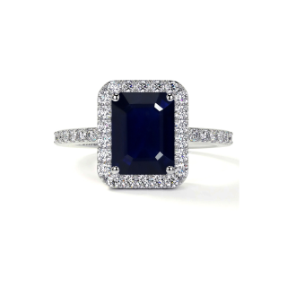 10K White Gold Emerald Cut Custom Engagement Ring Classic Prong Set Halo Ring-20