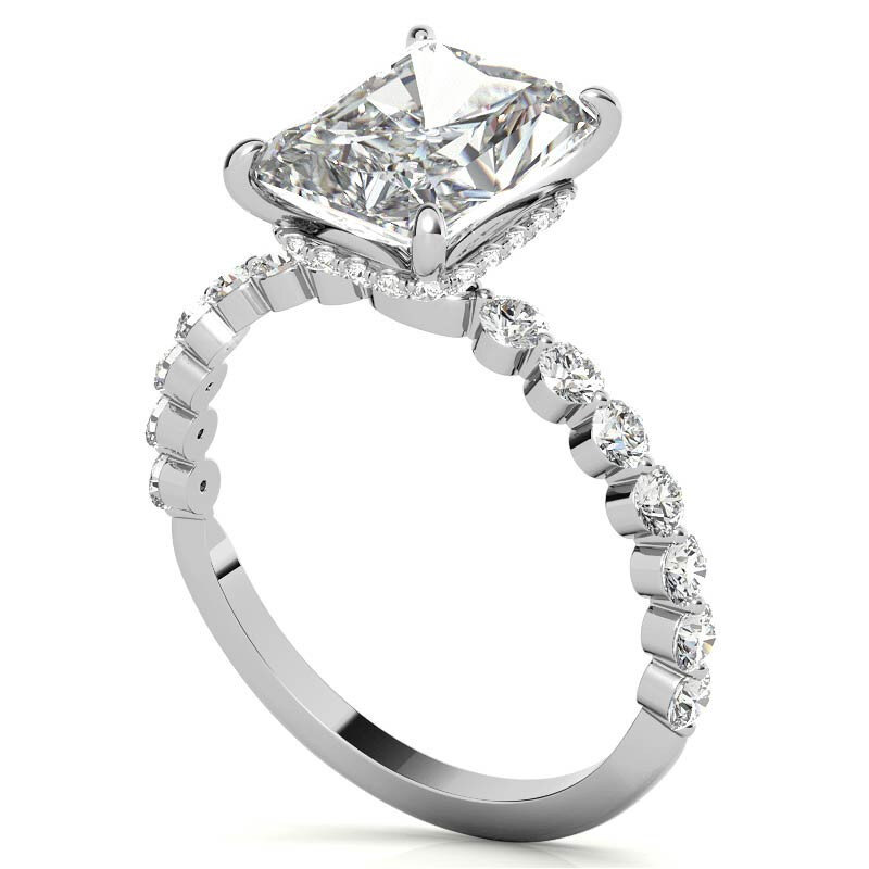 10K White Gold Emerald Cut Halo Moissanite Engagement Ring-5