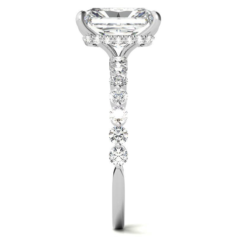 Anel de Noivado em Ouro Branco 10K com Moissanita Lapidação Esmeralda e Halo-6