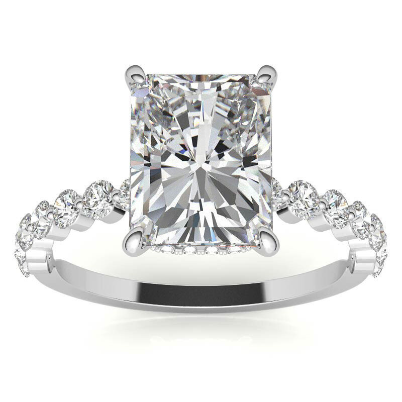 10K White Gold Emerald Cut Halo Moissanite Engagement Ring-7