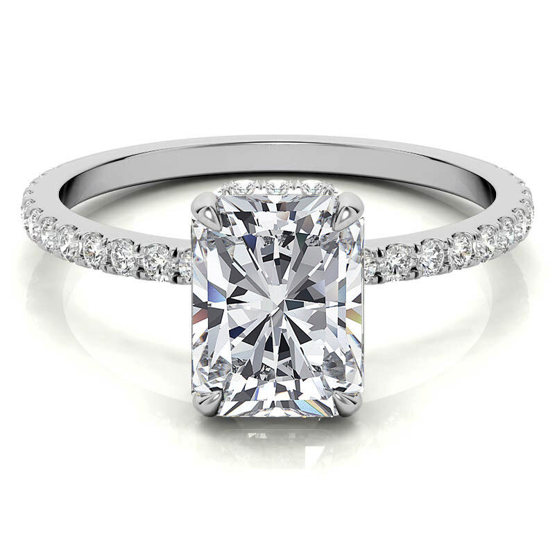 Anillo de compromiso de moissanita de talla esmeralda en oro blanco de 10 quilates-19