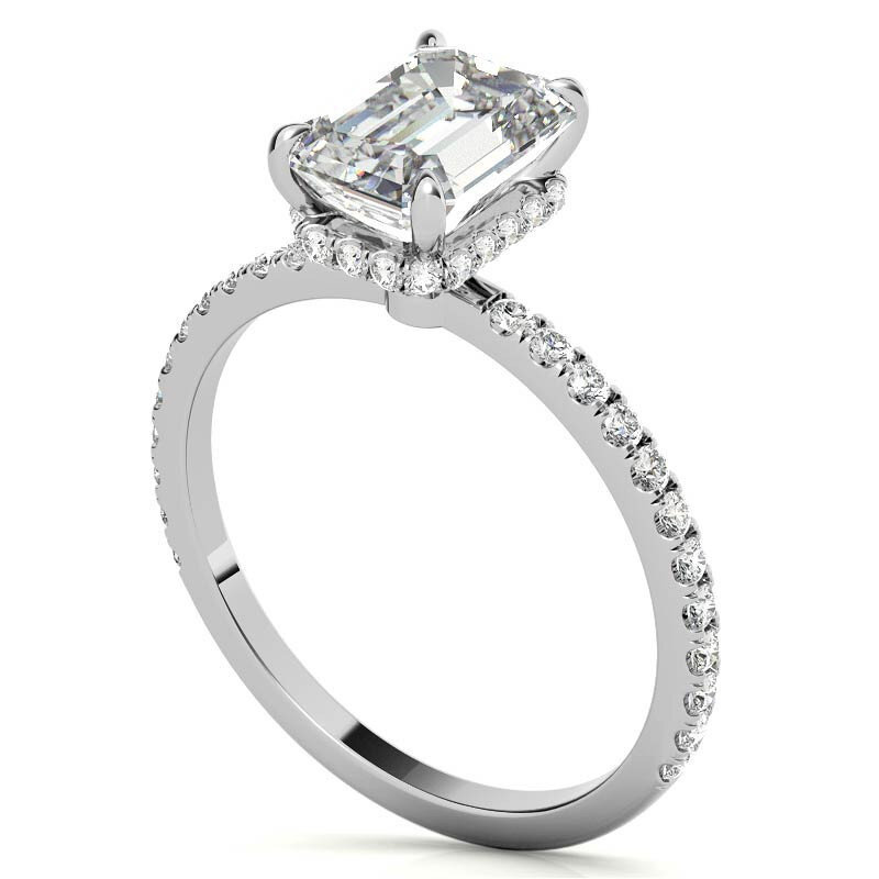 Anel de Noivado em Ouro Branco 10K com Moissanita Lapidação Esmeralda-5