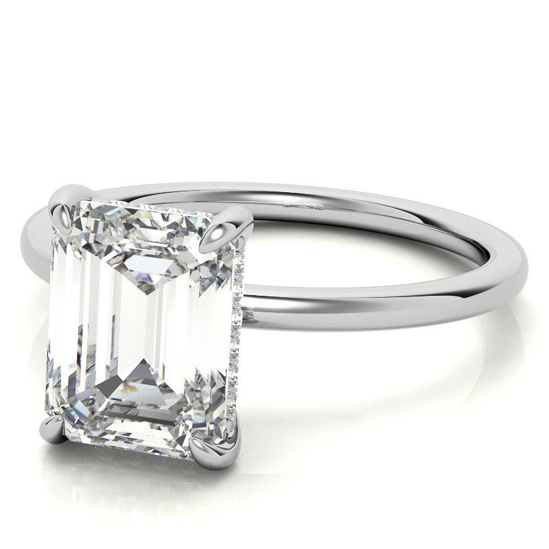 10K White Gold Emerald Cut Solitaire Moissanite Engagement Ring-3