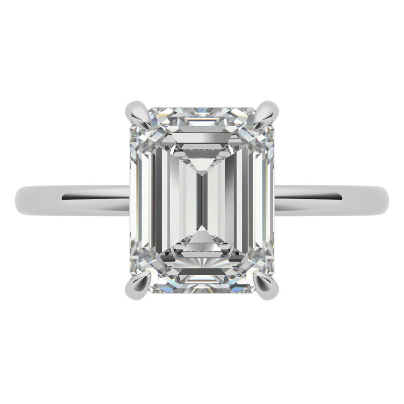 10K White Gold Emerald Cut Solitaire Moissanite Engagement Ring-4