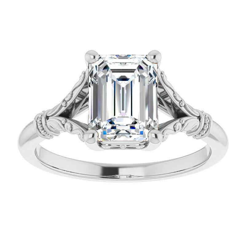 10K White Gold Emerald Cut Solitaire Moissanite Engagement Ring-1