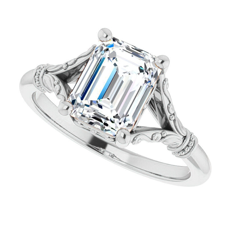 10K White Gold Emerald Cut Solitaire Moissanite Engagement Ring-2