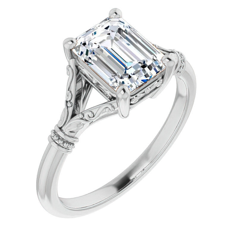 10K White Gold Emerald Cut Solitaire Moissanite Engagement Ring-3