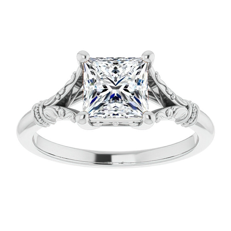 10K White Gold Emerald Cut Solitaire Moissanite Engagement Ring-1