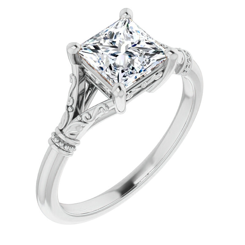 10K White Gold Emerald Cut Solitaire Moissanite Engagement Ring-2