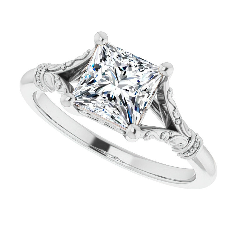 10K White Gold Emerald Cut Solitaire Moissanite Engagement Ring-3