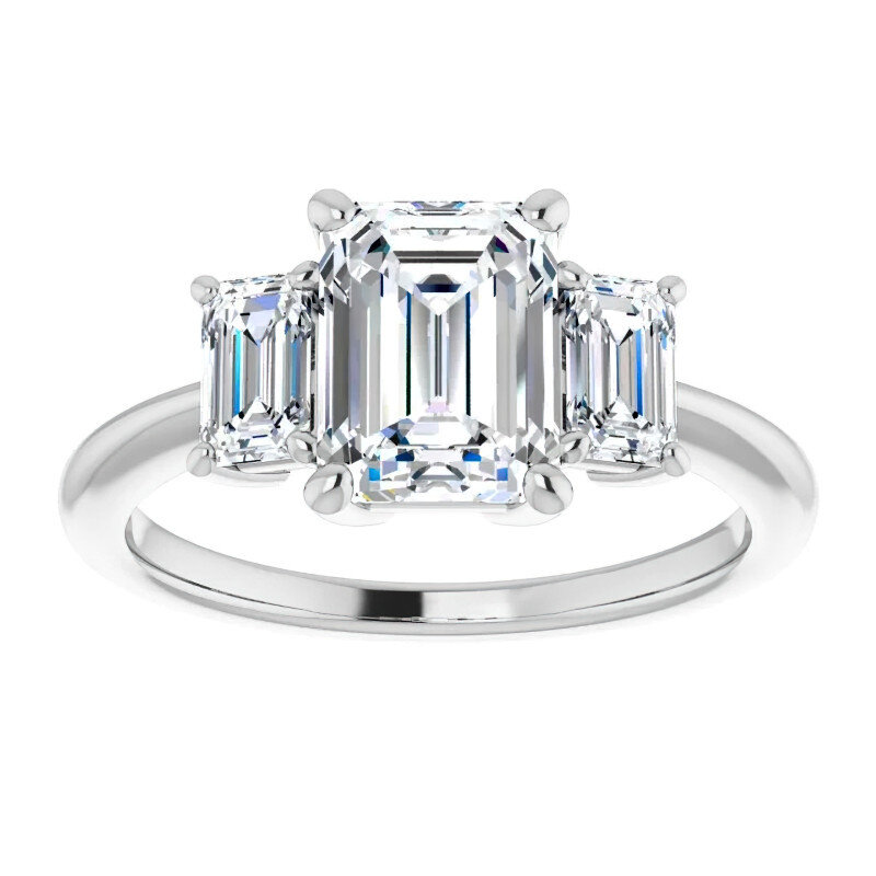 10K White Gold Emerald Cut Three-Stone Moissanite Engagement Ring-1