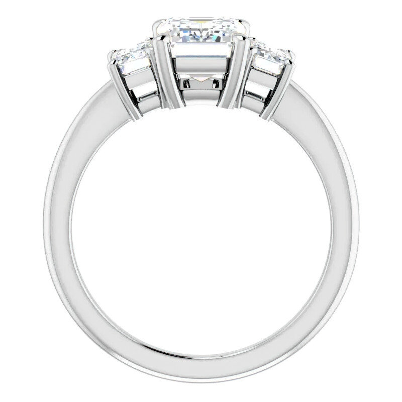 10K White Gold Emerald Cut Three-Stone Moissanite Engagement Ring-4
