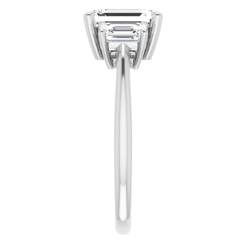 10K White Gold Emerald Cut Three-Stone Moissanite Engagement Ring-5