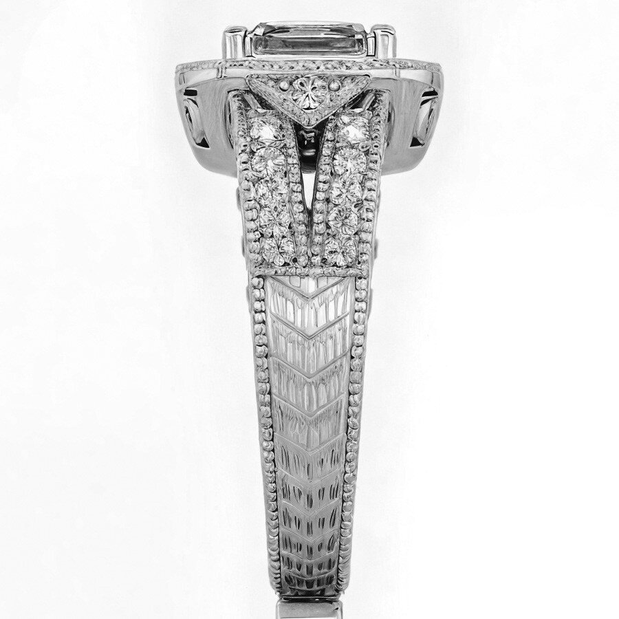 10K White Gold Emerald Cut Vintage Moissanite Engagement Ring-5