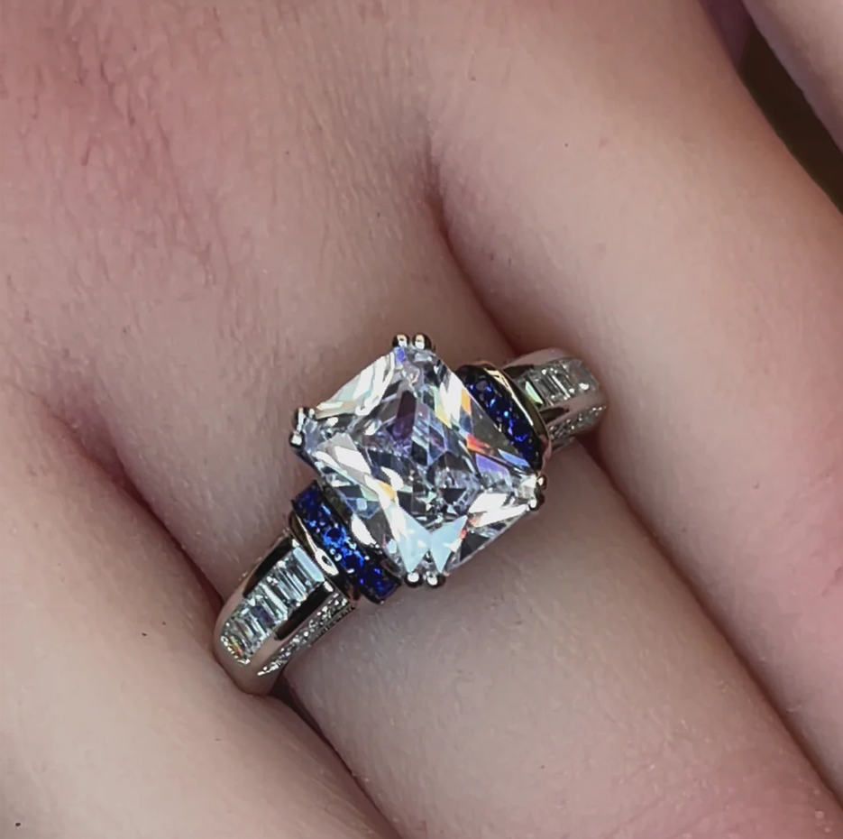 Bague de fiançailles en or blanc 10 carats avec moissanite taille émeraude ronde-2