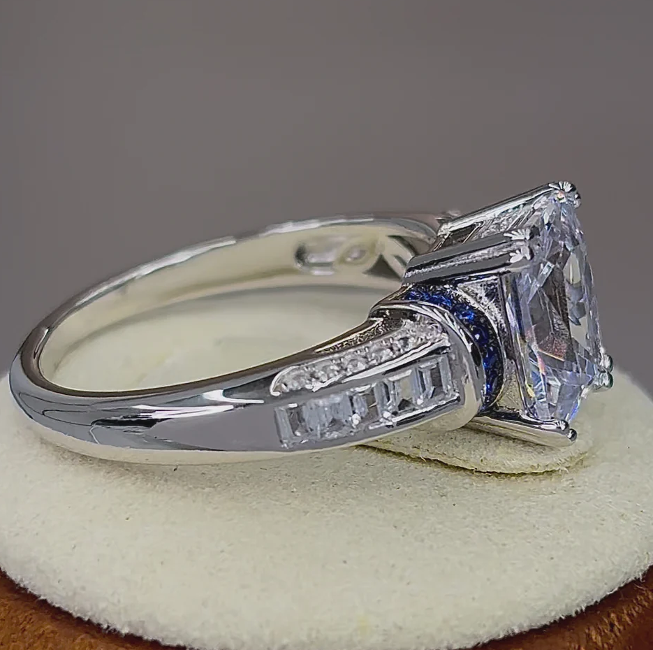 Bague de fiançailles en or blanc 10 carats avec moissanite taille émeraude ronde-3