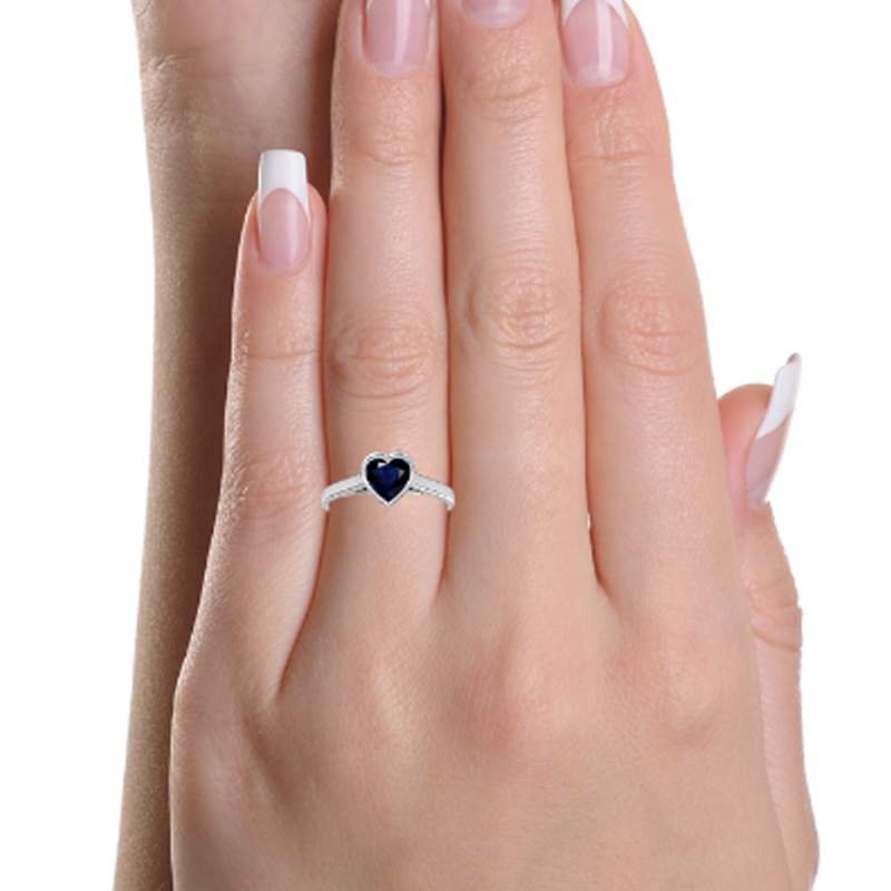 Anel de Noivado Personalizado em Ouro Branco 10K com Corte em Coração e Pedra Preciosa - Anel de Aniversário-2