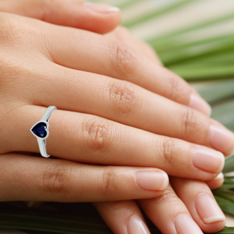 Anel de Noivado Personalizado em Ouro Branco 10K com Corte em Coração e Pedra Preciosa - Anel de Aniversário-3