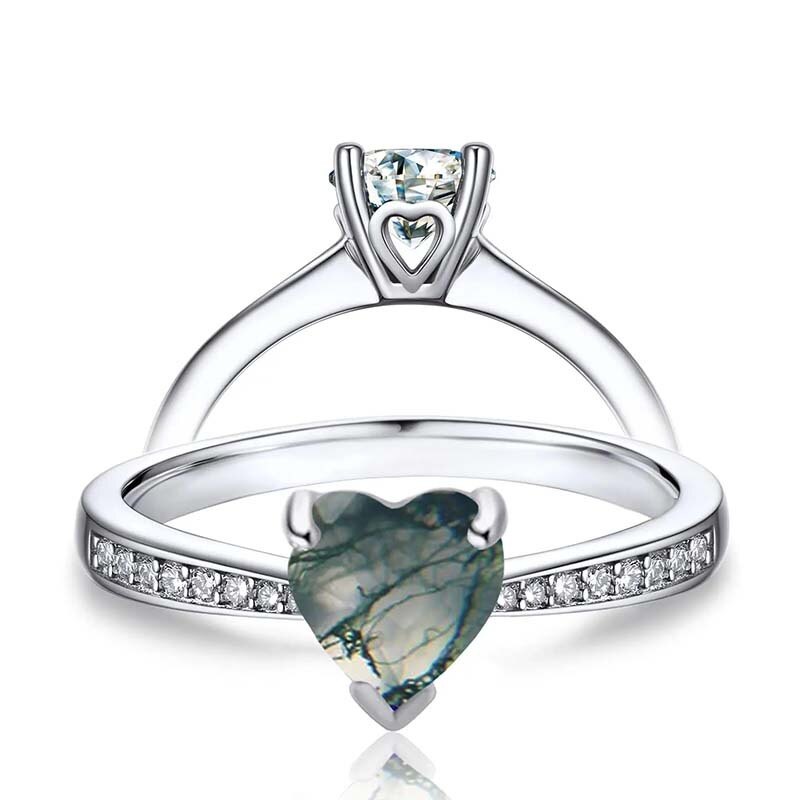 Bague de fiançailles personnalisée en or blanc 10 carats avec pierre précieuse et taille cœur-3