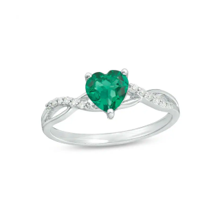 10K White Gold Heart Cut Emerald & 0.05 CT.T.W. Round Diamond Twist Shank Engagement Band-9