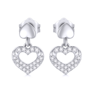 10K White Gold Cubic Zirconia Heart Drop Earrings-16