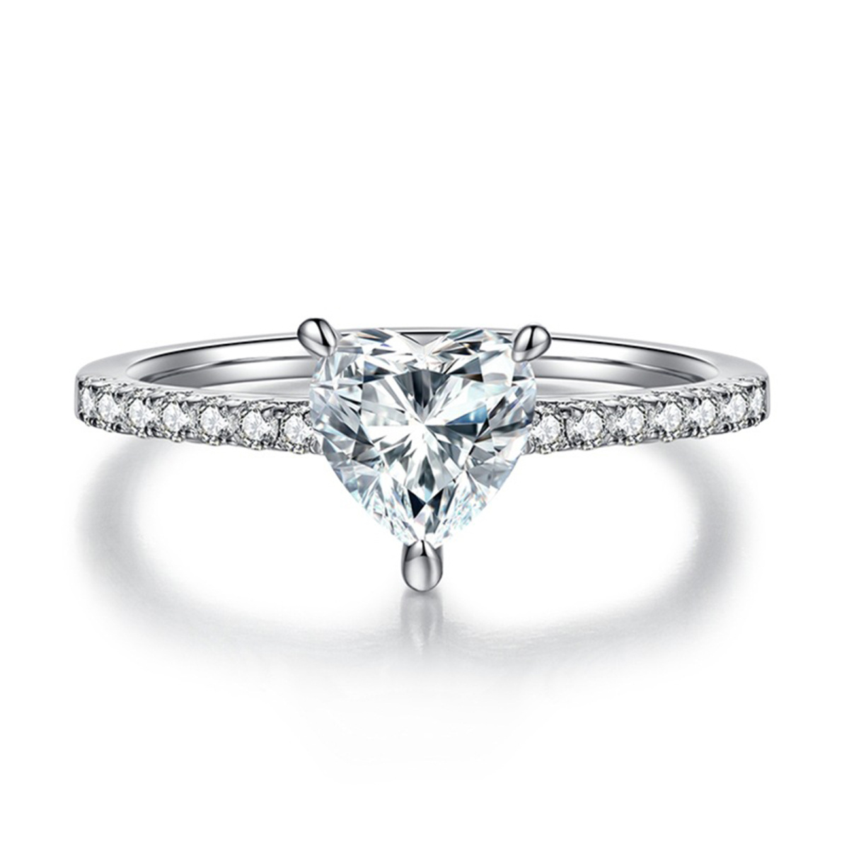 10K White Gold Heart Shaped Moissanite Couple Engagement Ring-2