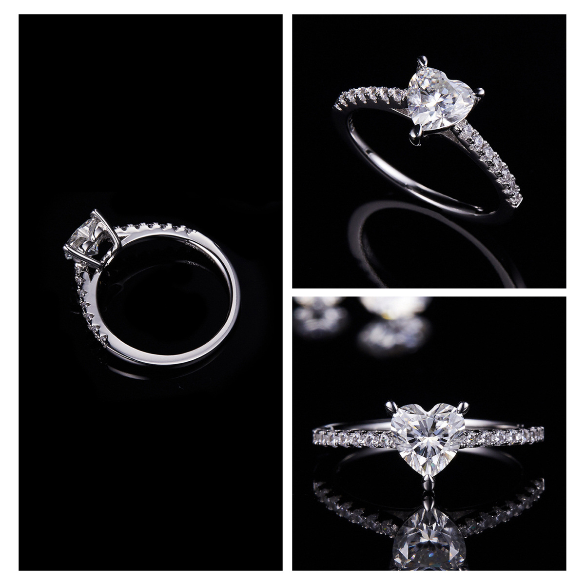 10K White Gold Heart Shaped Moissanite Couple Engagement Ring-3