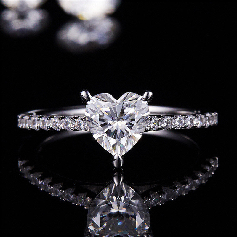 10K White Gold Heart Shaped Moissanite Couple Engagement Ring-6