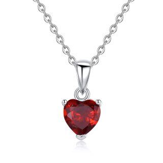 10K White Gold Heart Shaped Cubic Zirconia Personalized Birthstone Pendant Necklace-4