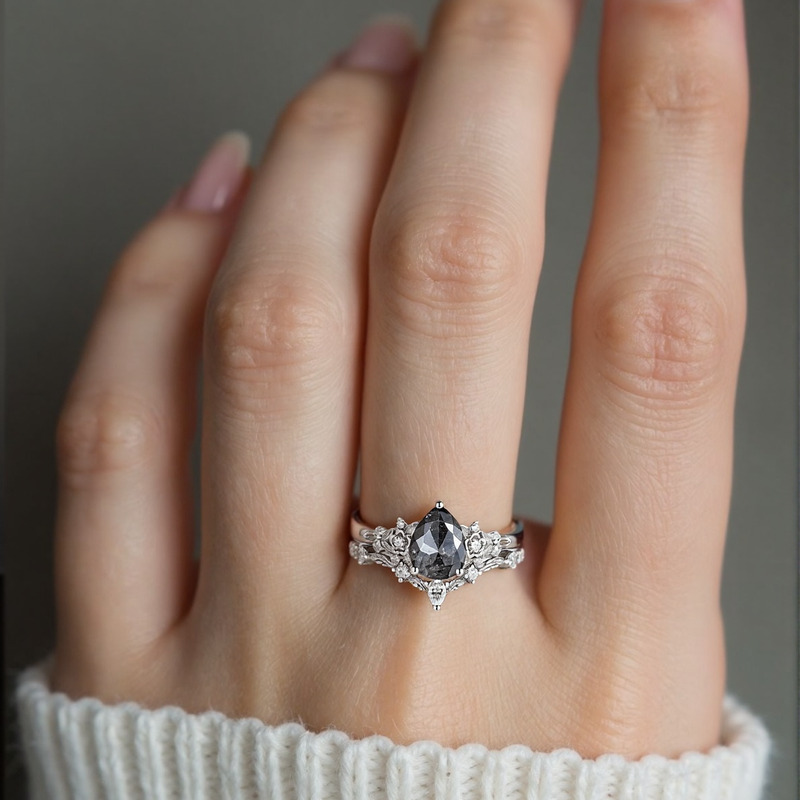 Anillo de oro blanco de 10 quilates con diamante Herkimer-6