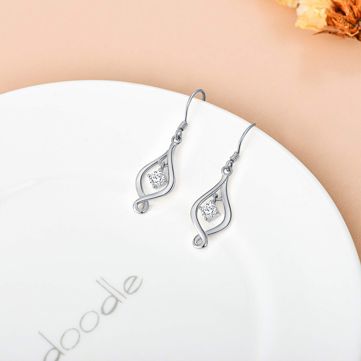 Boucles d'oreilles pendantes en or blanc 10 carats avec symbole de l'infini-3