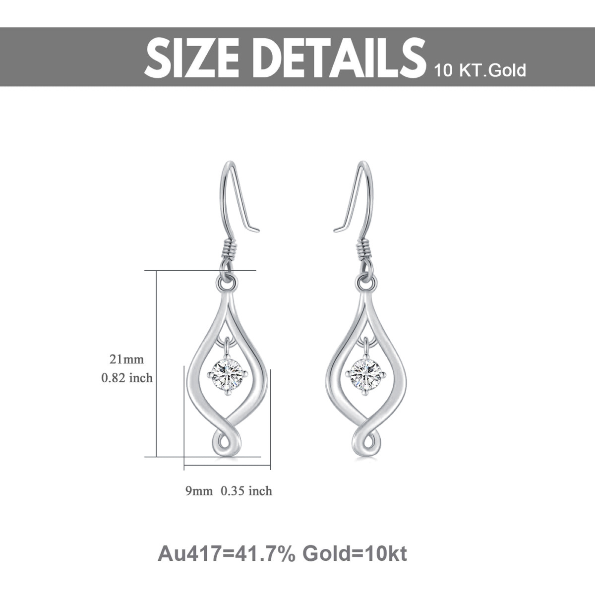 18K White Gold Infinity Symbol Drop Earrings-4