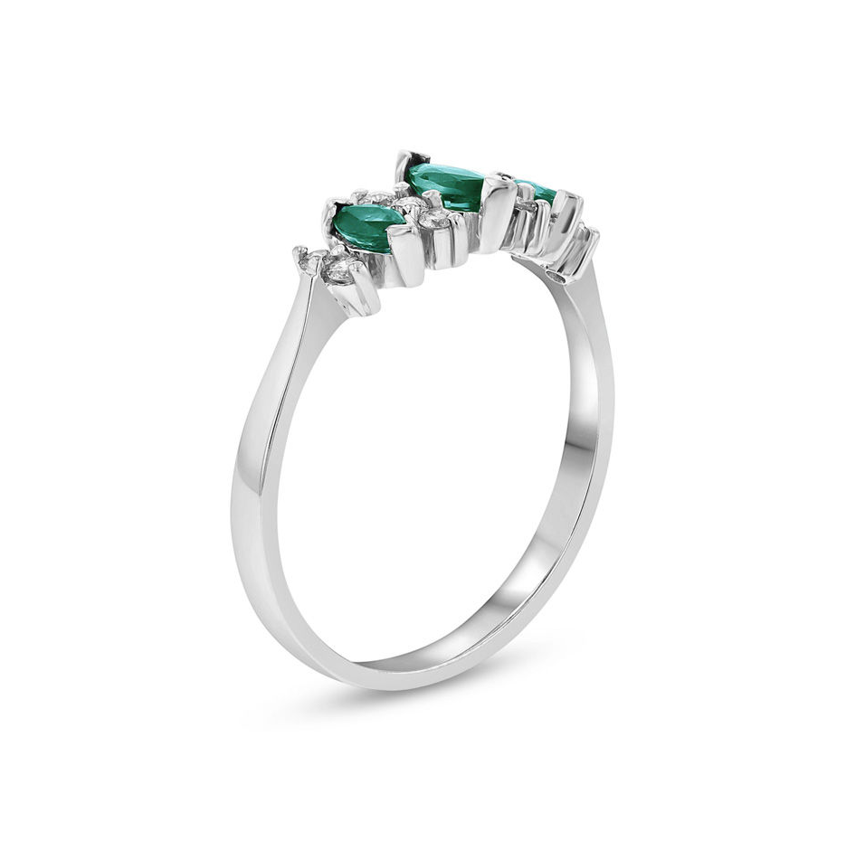 10 Karat Weißgold 1 Karat Marquiseschliff Smaragd 0,15 Karat Naturdiamant Drei-Stein-Illusion Jubiläumsring-3