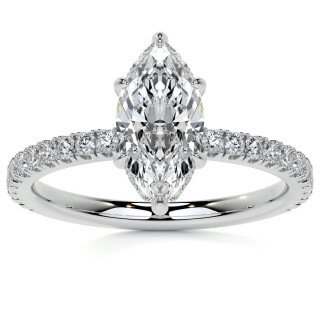 Anillo de compromiso de moissanita de talla marquesa en oro blanco de 10 quilates-14