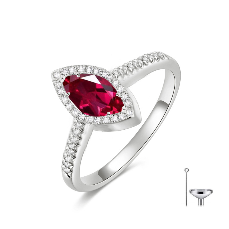 10K White Gold Marquise Cut Cubic Zirconia & Moissanite Personalized Birthstone Urn Ring for Ashes-1