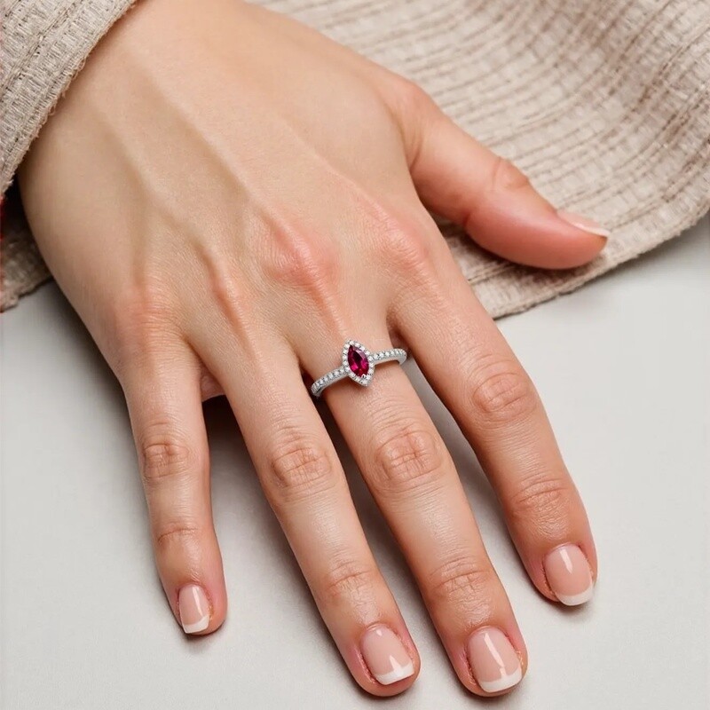 10K White Gold Marquise Cut Cubic Zirconia & Moissanite Personalized Birthstone Urn Ring for Ashes-2