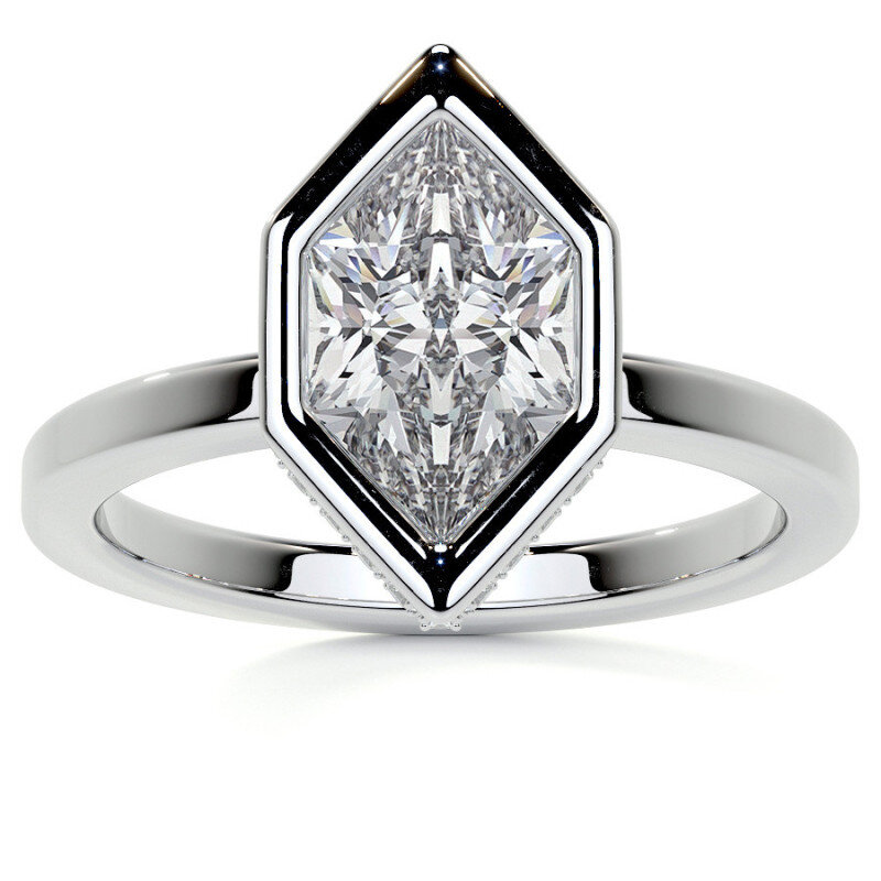 10K White Gold Marquise Cut Solitaire Bezel Moissanite Engagement Ring-1