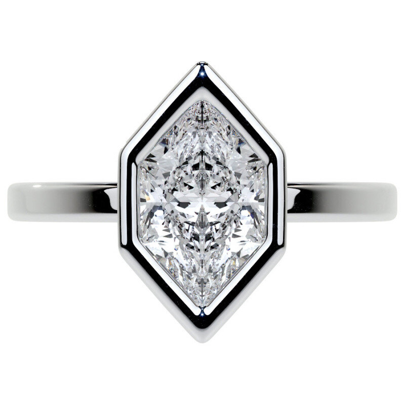 10K White Gold Marquise Cut Solitaire Bezel Moissanite Engagement Ring-2