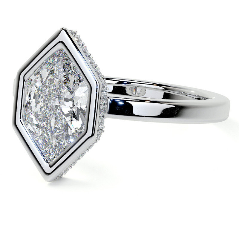 10K White Gold Marquise Cut Solitaire Bezel Moissanite Engagement Ring-3