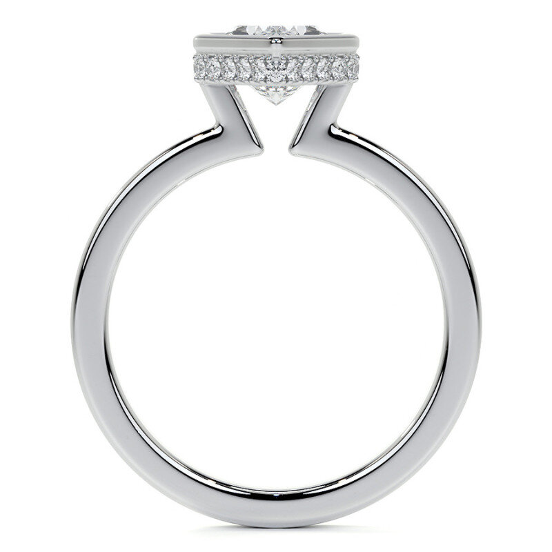 10K White Gold Marquise Cut Solitaire Bezel Moissanite Engagement Ring-4