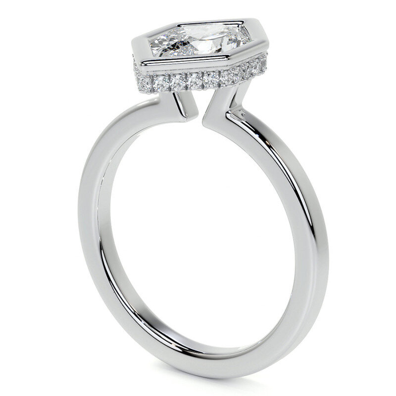 10K White Gold Marquise Cut Solitaire Bezel Moissanite Engagement Ring-5
