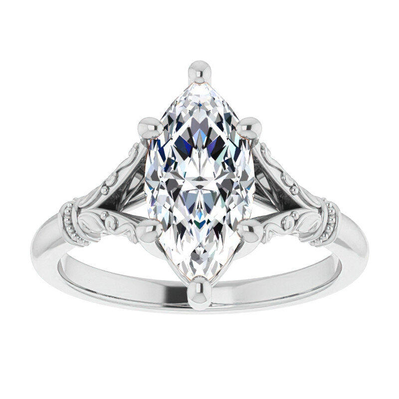 10K White Gold Marquise Cut Solitaire Moissanite Engagement Ring-1
