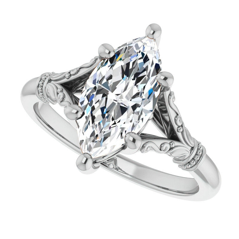 10K White Gold Marquise Cut Solitaire Moissanite Engagement Ring-2