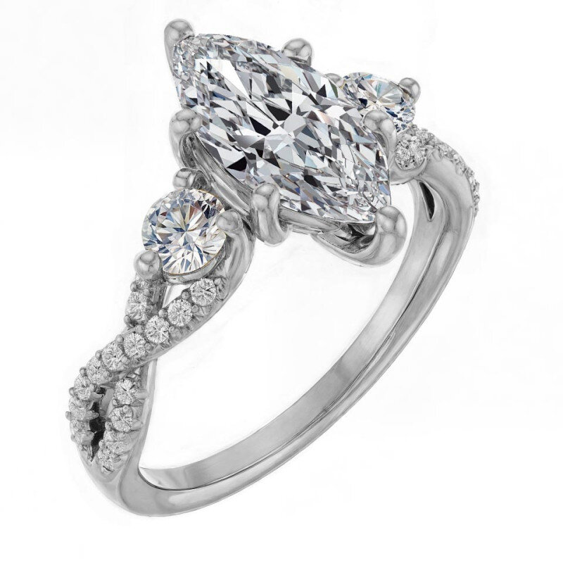 10K Rose Gold Marquise Cut Three-Stone Moissanite Engagement Ring-2