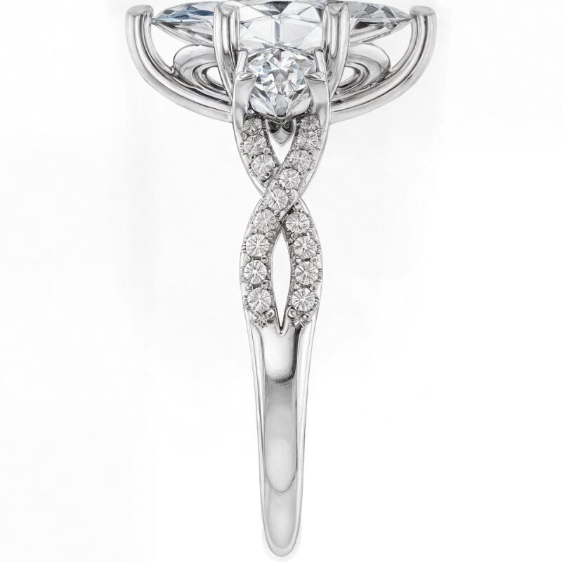 10K Rose Gold Marquise Cut Three-Stone Moissanite Engagement Ring-4