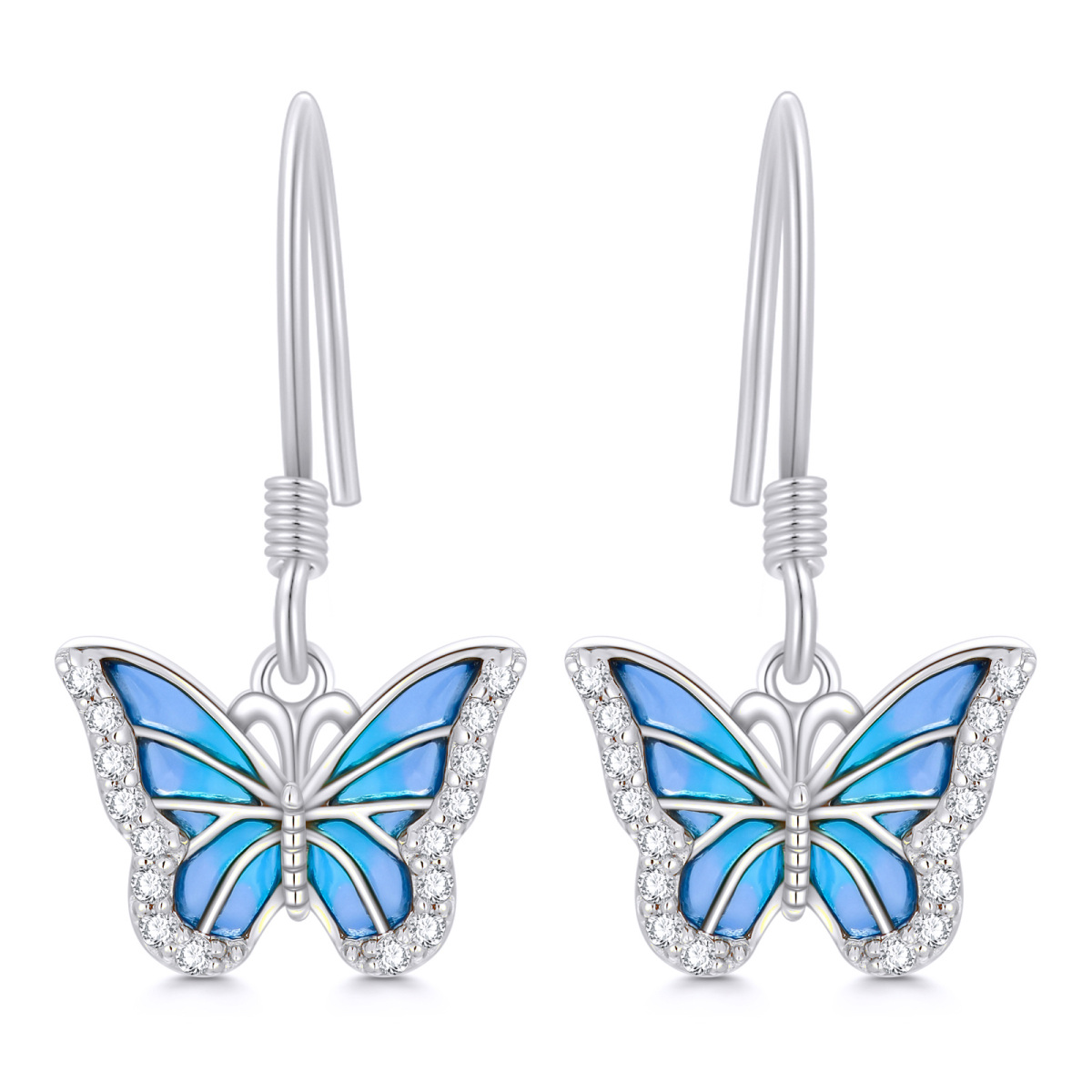 Pendientes colgantes de mariposa con moissanita en oro blanco de 10 quilates-1